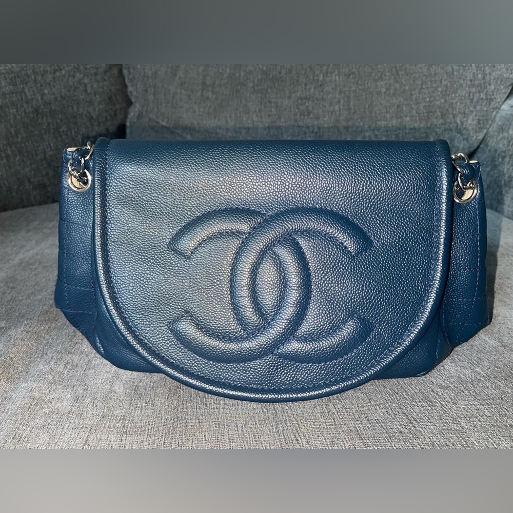 Chanel Navy Half Moon Wallet on Chain WOC